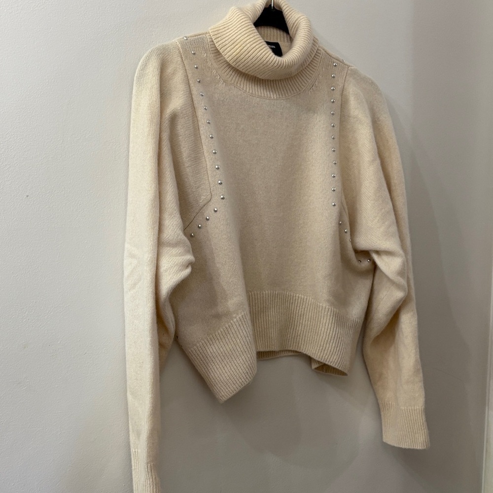 The Kooples Cream Turtleneck Sweater with Stud Accents - 100% cashmere - large